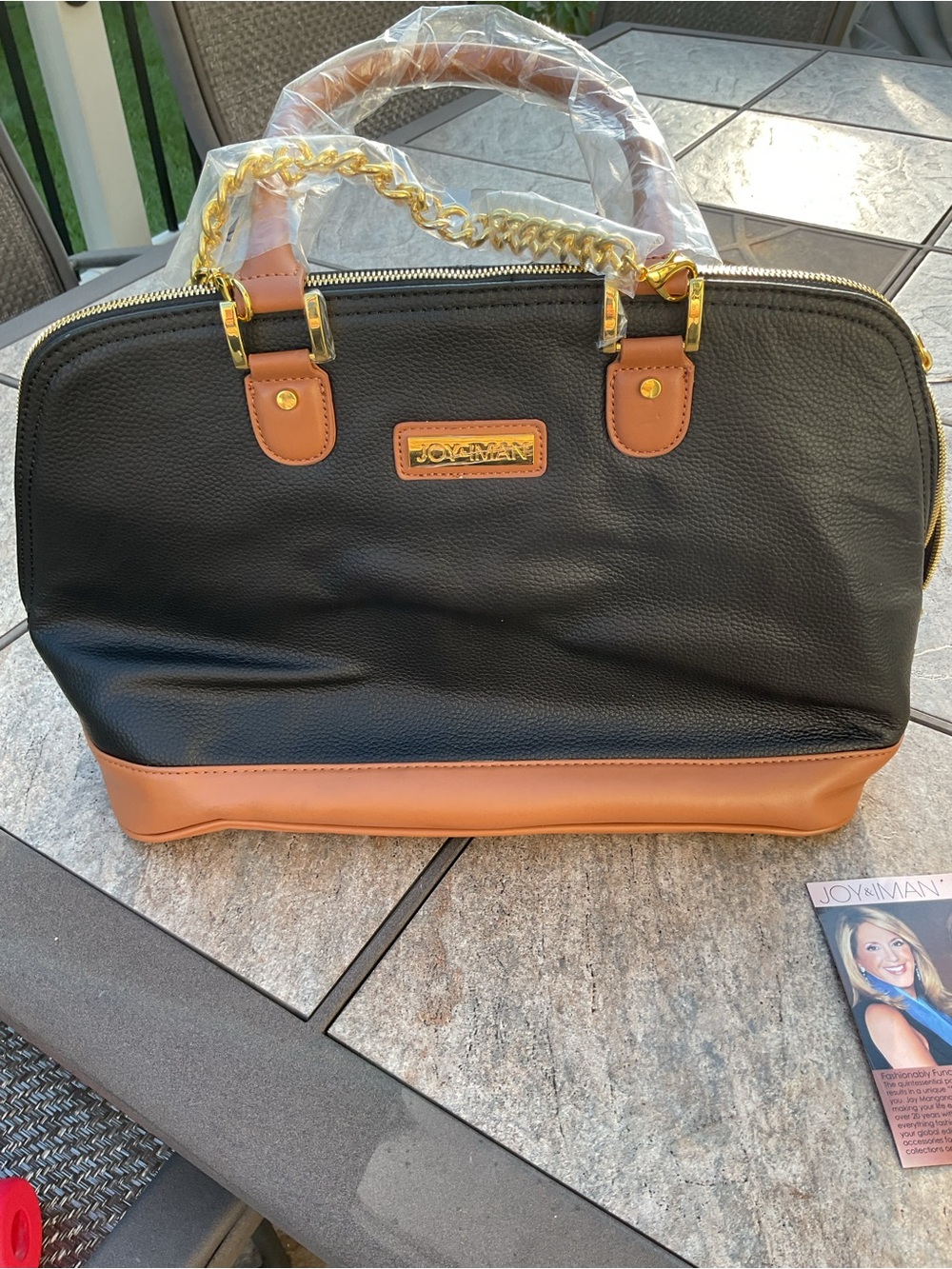 Joy & Iman black pebble leather satchel NWT